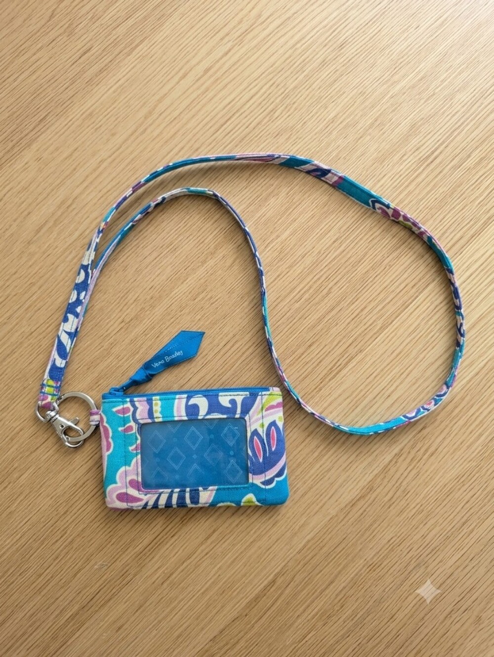 Vera Bradley Waikiki Paisley Teal & Turquoise Floral Lanyard ID Wallet